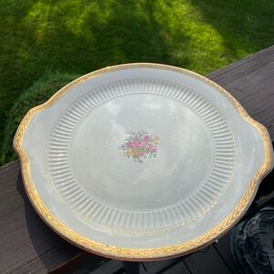 Gold and White Floral Serving Plate
